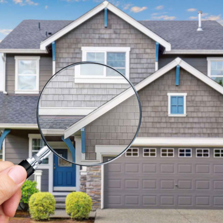INSPECTION LOS ANGELES home inspection concept with magnifying glass highlighting roofline